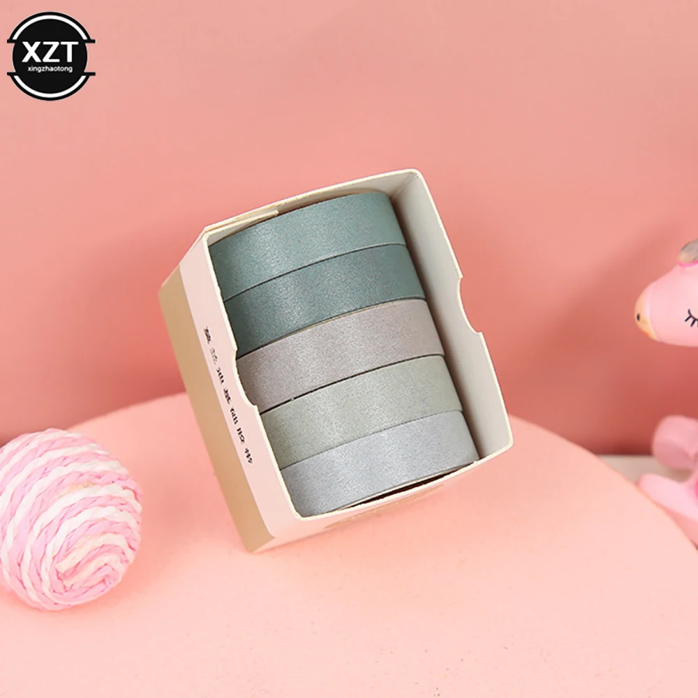 5Rolls/box Solid Color Washi Tape Set Decorative Masking Tape Cute Scrapbooking Adhesive Tape School Stationery Supplies