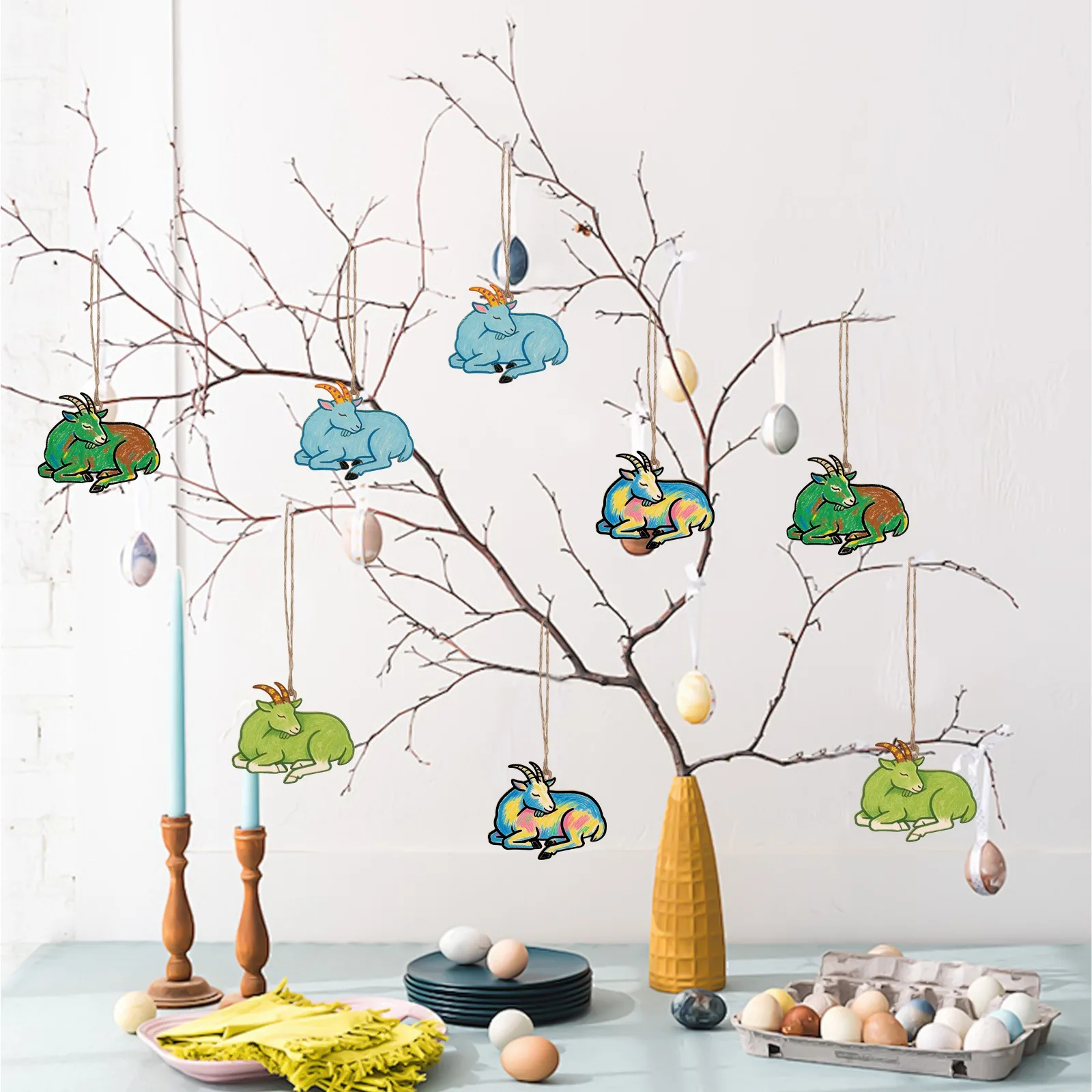10pcs/set Unfinished Wood Sheep Animal Ornaments Wooden Craft Set for Wooden Hanging Ornaments,DIY Art Craft Painting Home Decor view 6
