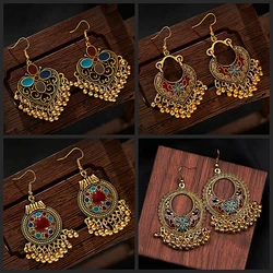 Ethnic Gold Color Dangle Earrings Women Wedding Ornaments Vintage Retro Flower Earrings Pendientes Mujer Bijoux