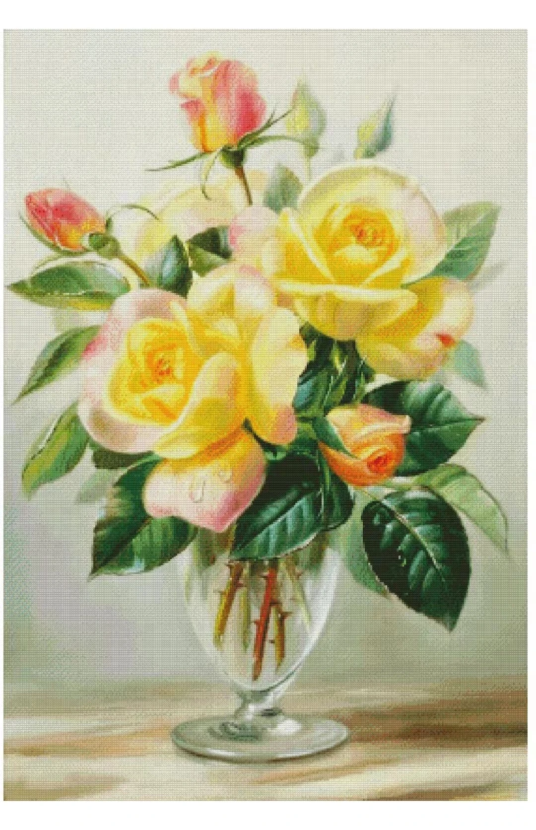 Yellow Rose Vase Bouquet flower 14CT Unprinted Top Quality Cross Stitch Kits Embroidery Art DIY Handmade Needlework Home Decor