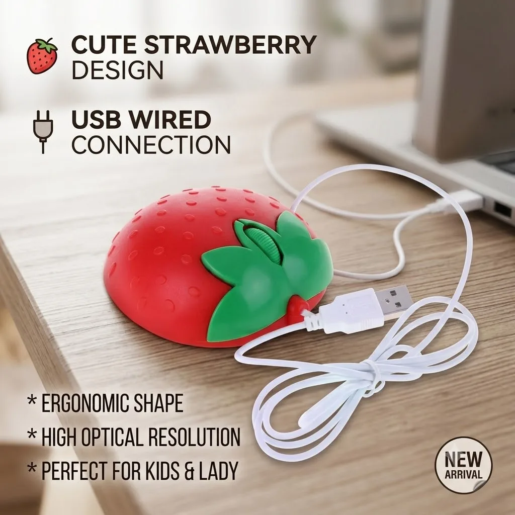1Pcs USB Optical Mice 3D Mini Cute Cartoon Strawberry Wired Mouse For Laptop PC Gamer Girl Computer Strawberry Mouse Gaming