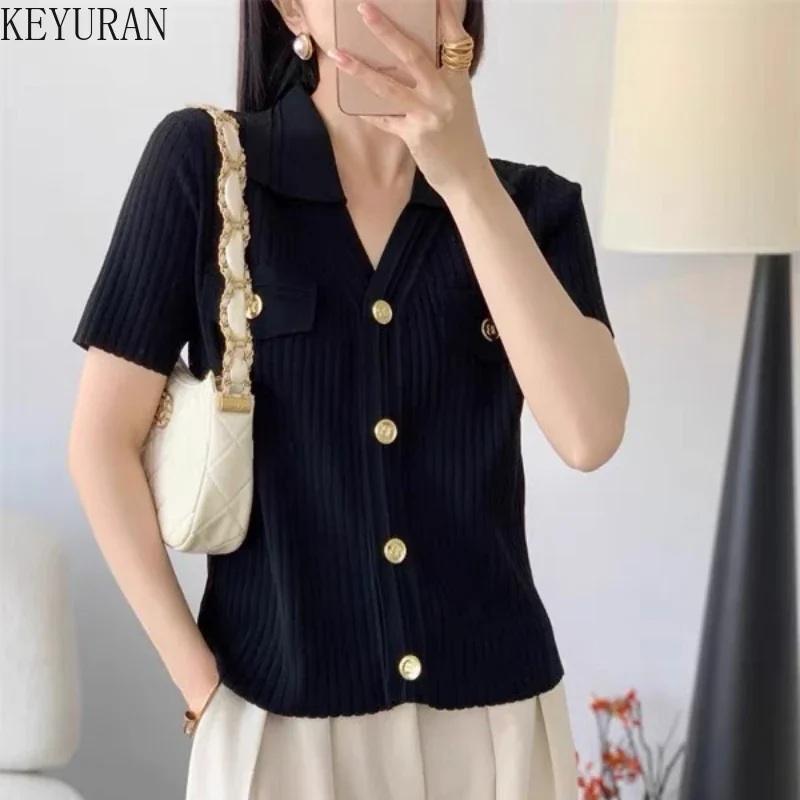 Summer Woman Cropped Cardigan Women Sweaters Elegant Button Short-Sleeved Knitted Cardigans Sweater Female Jacket Coat 2024 New