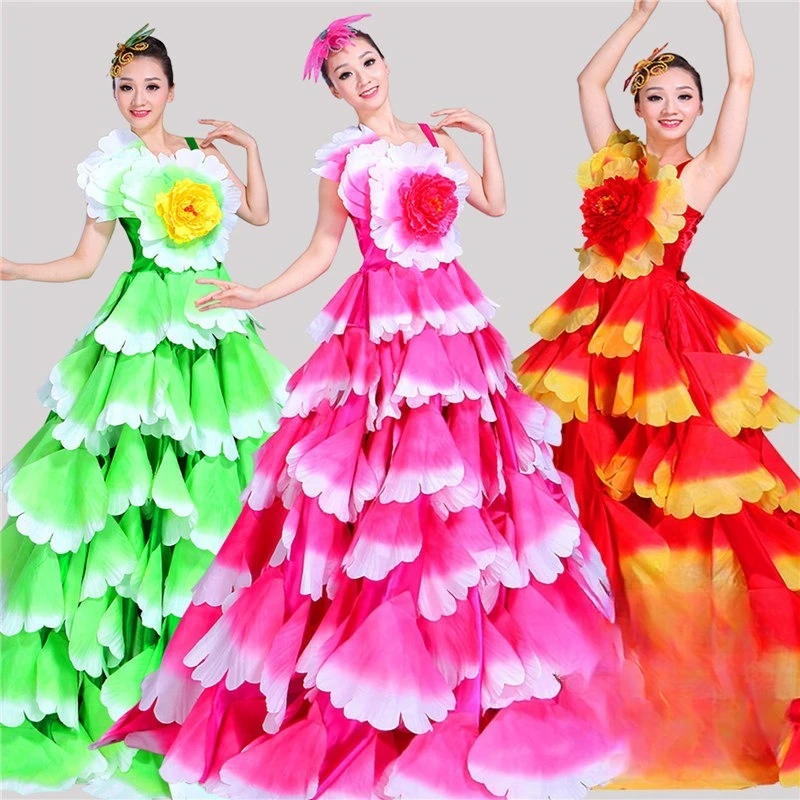 180/360/720 Degree Flamenco Dress Modern Dance Gypsy Skirt Big Petal Dress Women Spain Spanish Chorus Stage Performance Costume