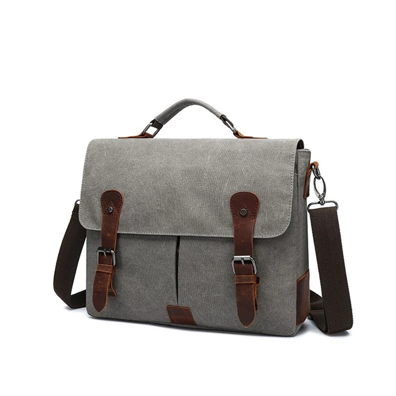 Nesitu High Quality Vintage Casual Black Grey Coffee Khaki Blue Green A4 Canvas Women Men Shoulder Messenger Bag Briefcase M6444