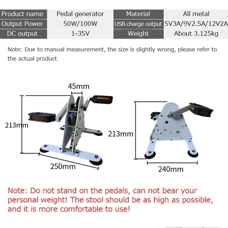 100W/50W Foot-Operated Generator Portable Power Hand Generator USB/DC Rehabilitation Training Device Spinning Bike Fitness Geare