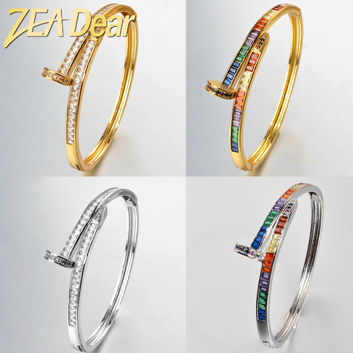 

ZEADear Jewelry Unique Nail Head Cross Bangle Gold Silver Color Tennis Bracelet For Women Shiny Cubic Zirconia Hand Jewelry