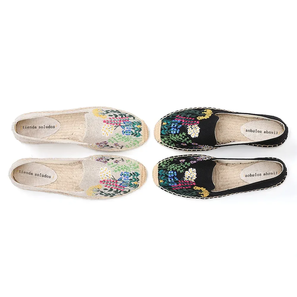 Espadrilles plates décontractées pour femmes, chaussures brodées en chanvre, plate-forme plate, Parker rond, confortables, printemps, automne