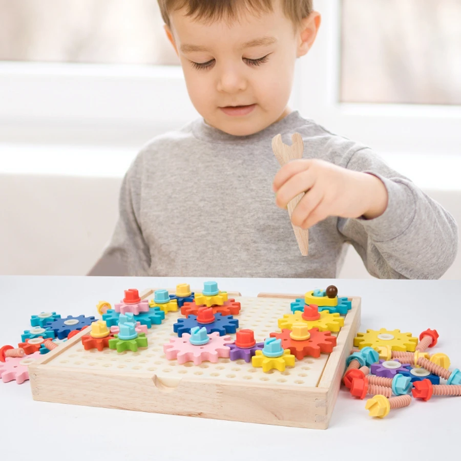 1 Juego de engranajes 3D de madera, Kits de construcción de modelos, bloques de ladrillo, juguetes educativos para niños, regalos, rompecabezas de ensamblaje a juego de colores