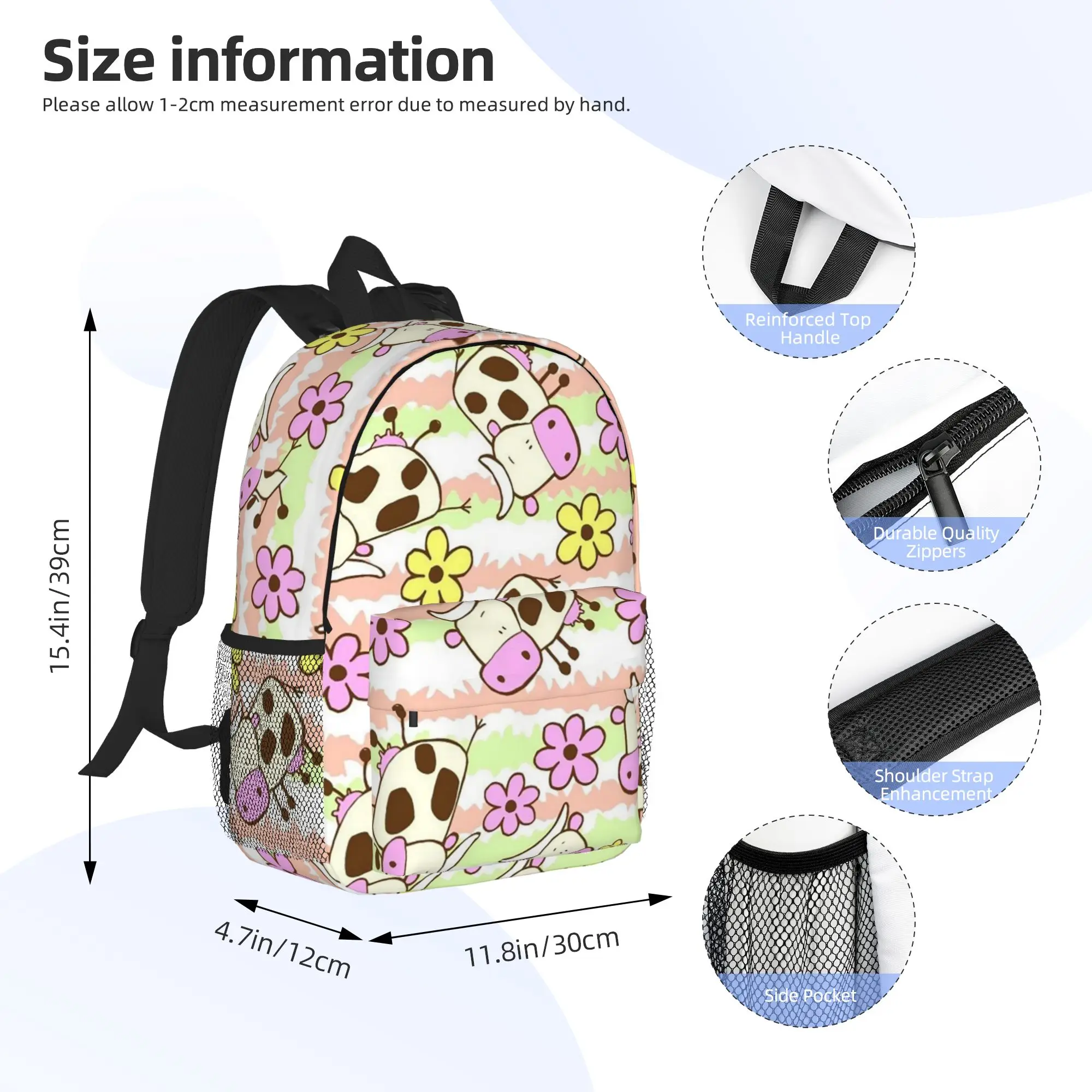 Funny Cartoon Cow Pattern Backpack Hot Sale Daypack Large Capacity Boys Girls BookBag Shoulder Bags for Men Women School Bag