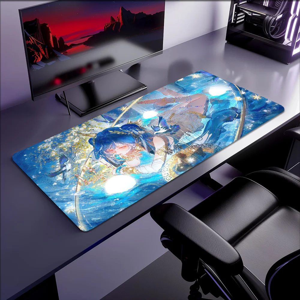 XXL 90x40cm Mystical Wave Girl Thickened Gaming Mouse Pad Non Slip Rubber Stitched Edge Desk Mat For PC Laptop Office