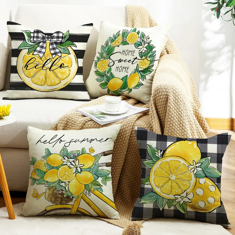 Summer new lemon fresh print pillowcase with simple sofa, bedside fruit backrest cushion cover