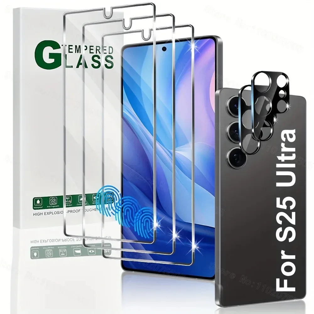 Set mit 3 HD-Displayschutzfolien + 2 Kamera-Schutzfolien für Samsung Galaxy S25, S25 Plus, S25 Ultra, S25 FE, S25 Edge, hochauflösendes Glas