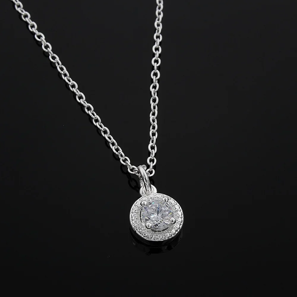 New listing elegant charm women Lover gift 925 Silver Plated shiny crystal zircon necklace sweet style free shipping