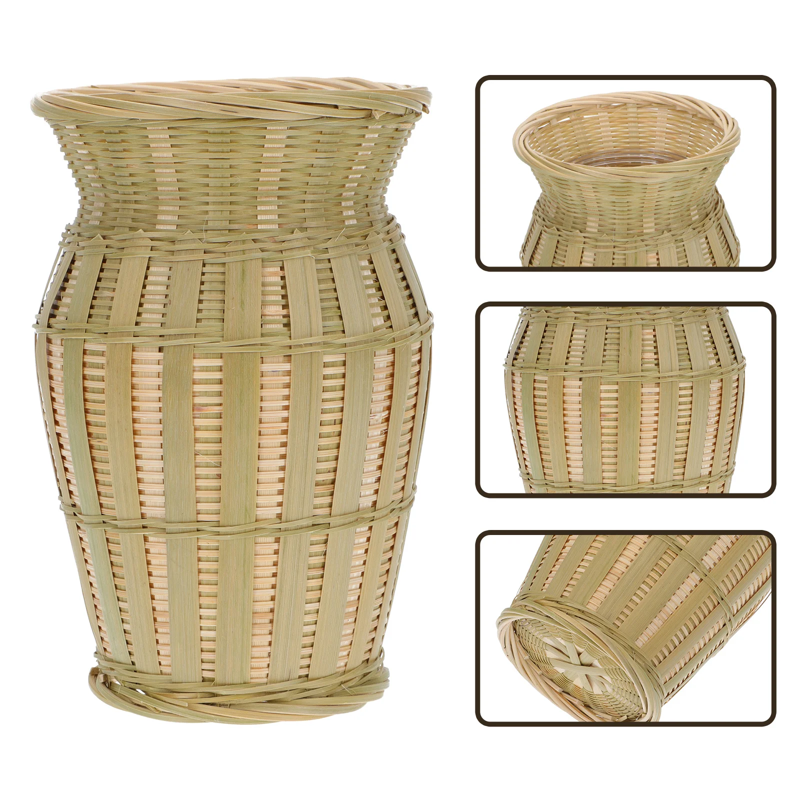 

Bamboo Rustic Decor Office Woven Flowerpot Balcony Home Woven Flower Basket Simple Style Desktop Flowerpot
