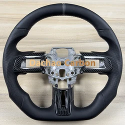 High Quality Black Smooth Perforated Leather Steering Wheel For Ford Mustang 2015 2016 2017 Custom