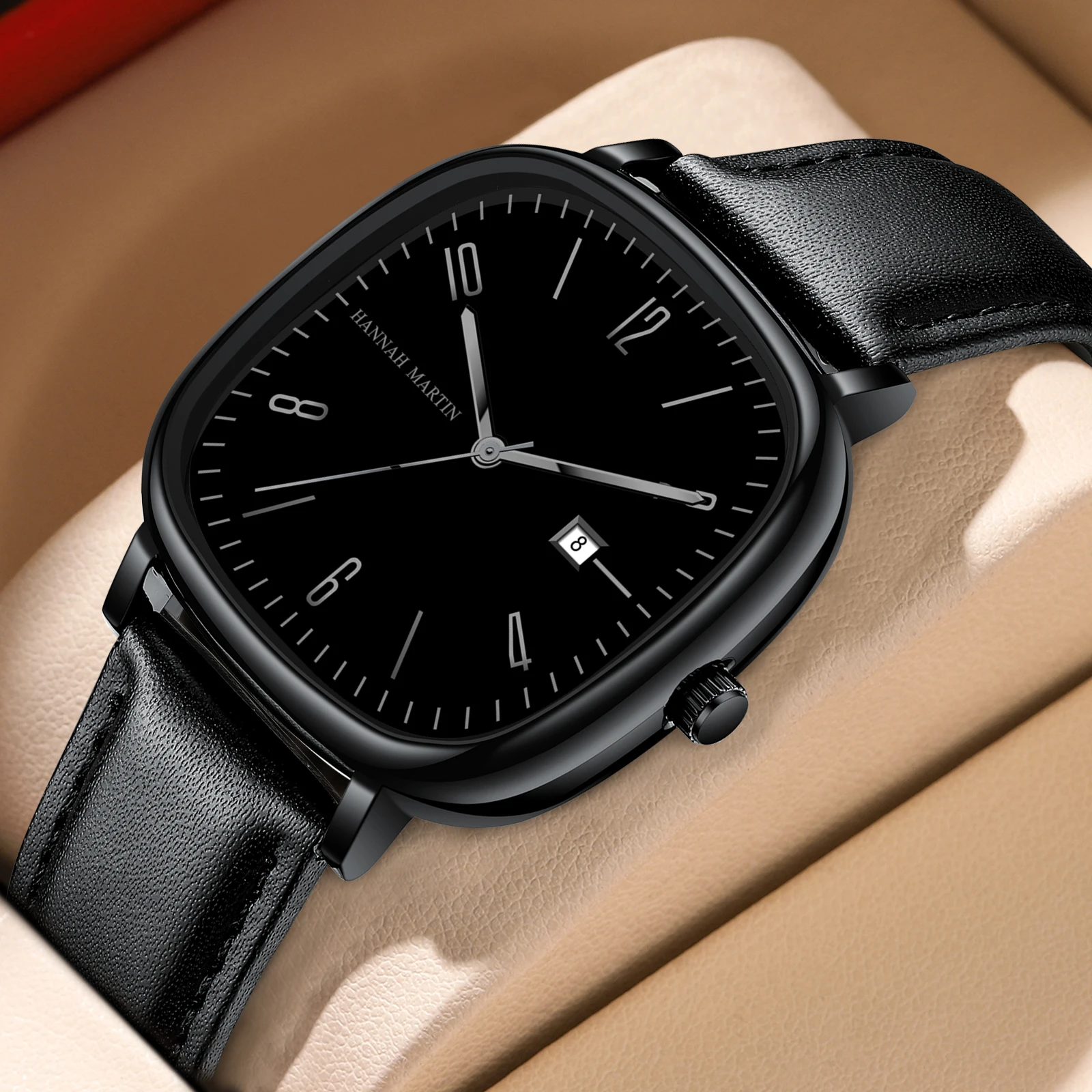 2024 nuevo reloj para hombre, reloj cuadrado de moda de estilo empresarial negro, movimiento de cuarzo Original, relojes de cuero informales de 40mm, reloj para hombre