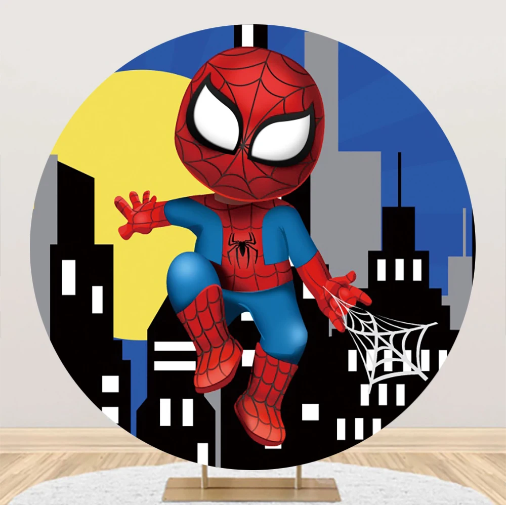 Disney Hero Spiderman Circle Background Boy Birthday Party Decoration Banner Round Photography Backdrop Photo Studio