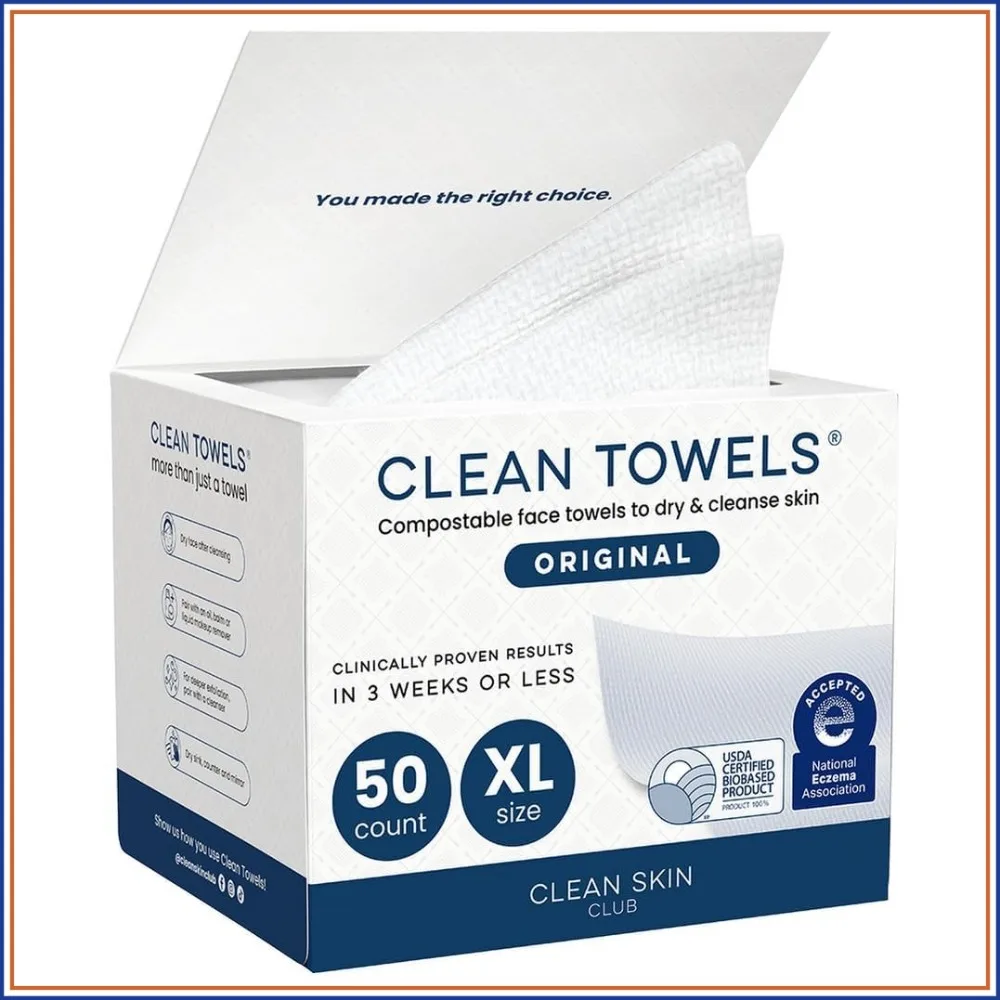 XL Disposable Face Towels, 50 Ct, USDA Biobased, Ultra Soft, Eczema Accepted, Makeup Remover Dry Wipes
