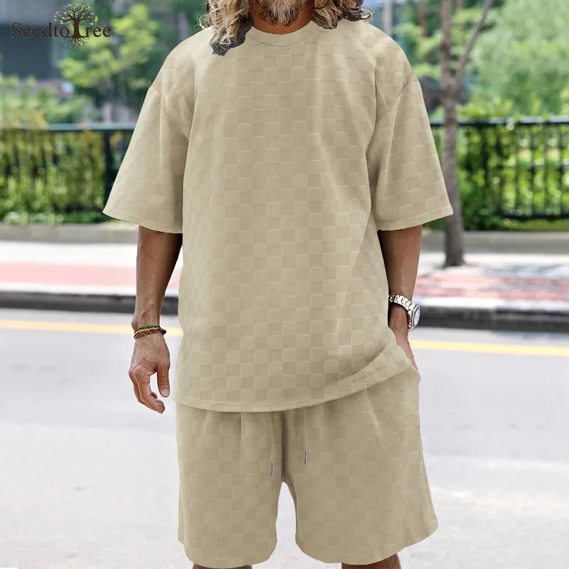 Men's Sets Summer Round Neck Short Sleeved T-shirt Solid Color Casual Shorts Two-piece Set