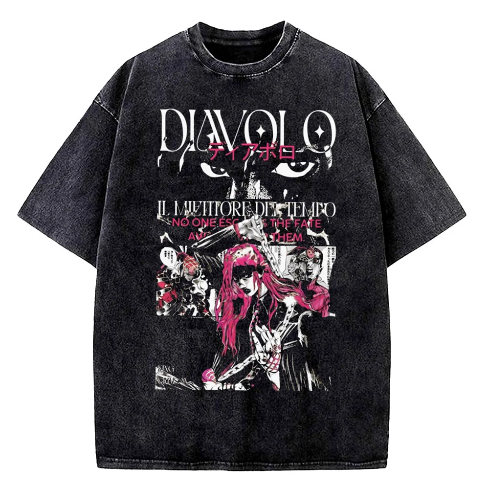 Jojo's Bizarre Adventure Vintage Washed cotton top tees men 2000s anime Colorful Trendy t shirt kawaii Punk Y2k Gothic