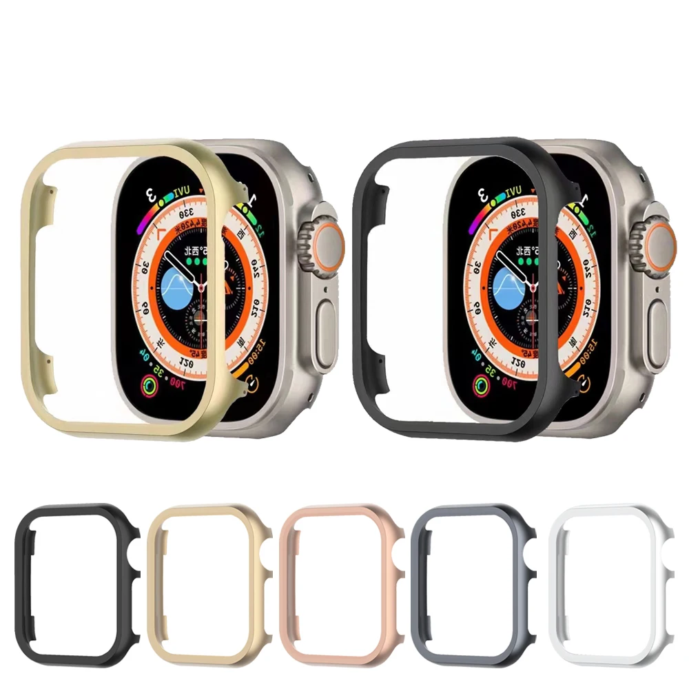 حافظة معدنية ذهبية من الألومنيوم لساعة أبل 42/46 مللي متر 49 مللي متر إطار غطاء حماية لـ IWatch Series10 9 8 SE Ultra2