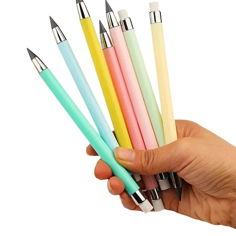 6pcs Black Everlasting Pencils with Caps & Erasers - No Sharpening, Eco-Friendly Writing Tools for Home Office School