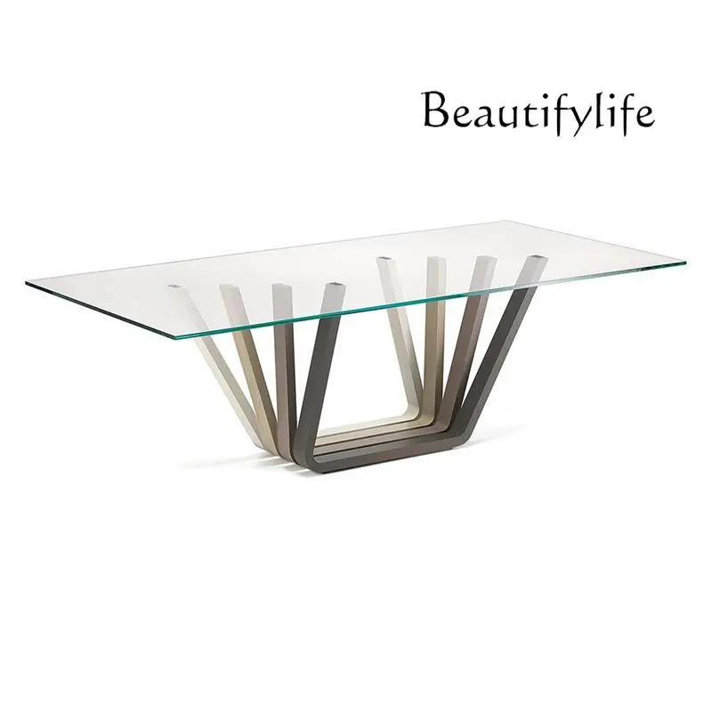 Italian Simple Retro Furniture Designer Rectangular Dining Table Living Room Solid Wood Glass Table