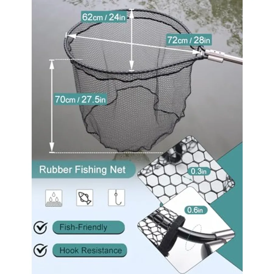 94" Telescopic Fishing Landing Net - Heavy-Duty Aluminum Handle with Non-Snag Rubber Coated Mesh, Extra Large Fishing Net for S - view 3