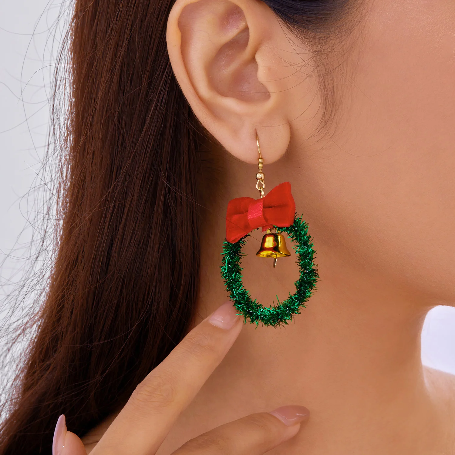 Kreative Grüne Farbe Weihnachten Girlande Bogen Glocke Anhänger Ohrringe für Frauen Mode Weihnachten Baum Ohrringe Neue Jahr Ohr Schmuck Geschenk – Detail 2