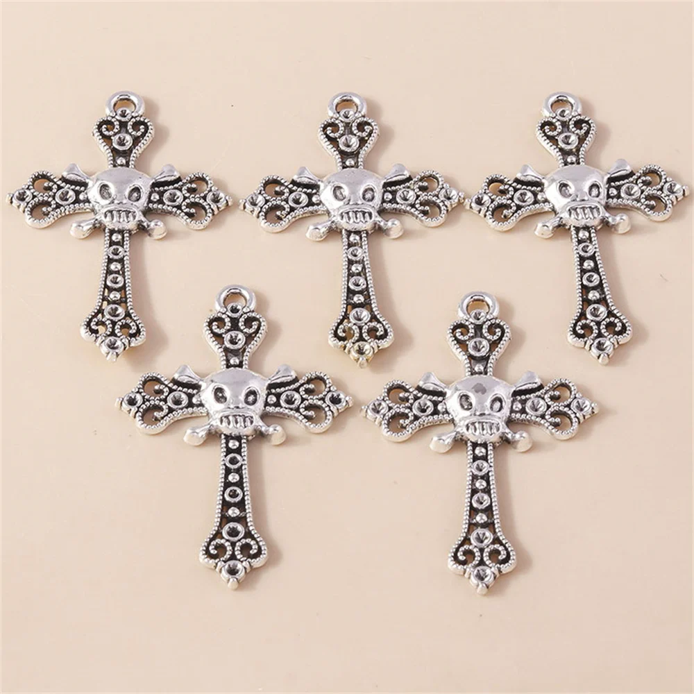 4 Stück 38*58mm Punk-Totenkopf-Kreuz-Anhänger aus Metalllegierung, Vintage-Gothic-Kreuz-Anhänger für DIY-Armbänder, Halsketten und Schmuckherstellung – Detail 5