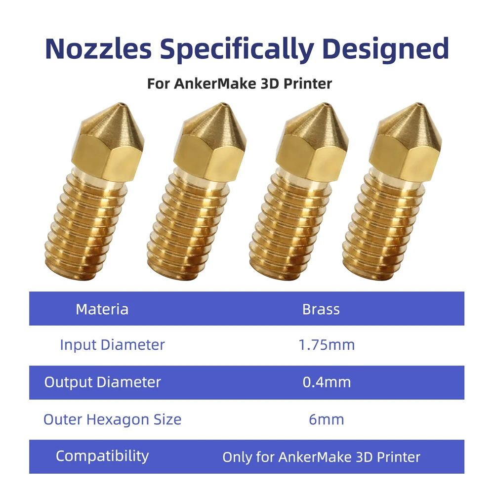 For AnkerMake M5 3D Printer Nozzle 0.2mm 0.4mm 0.6mm 0.8mm 1.0mm Brass Nozzle 3D Printer Parts for AnkerMake  High Precision