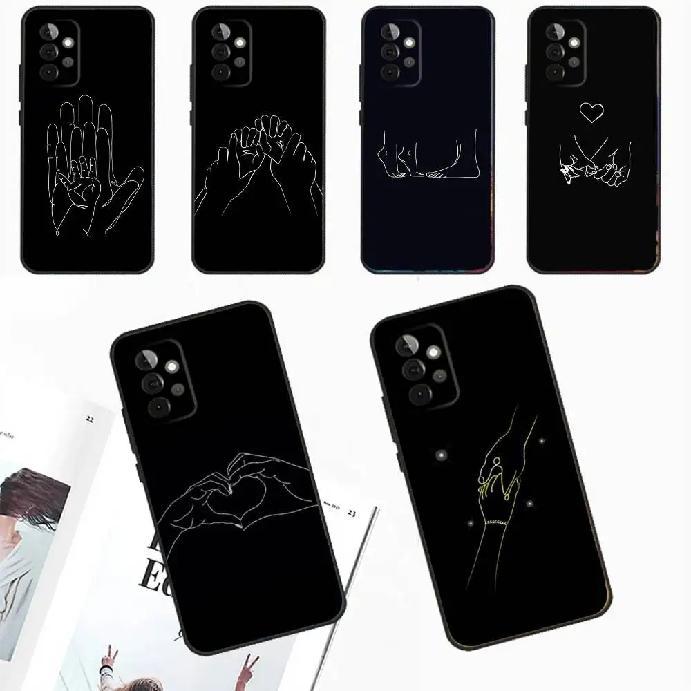

Minimalist Line Couple Hands Phone Case For Samsung Galaxy A13,A21s,A22,A31,A32,A52,A53,A71,A80,A91 Soft Black Phone Cover