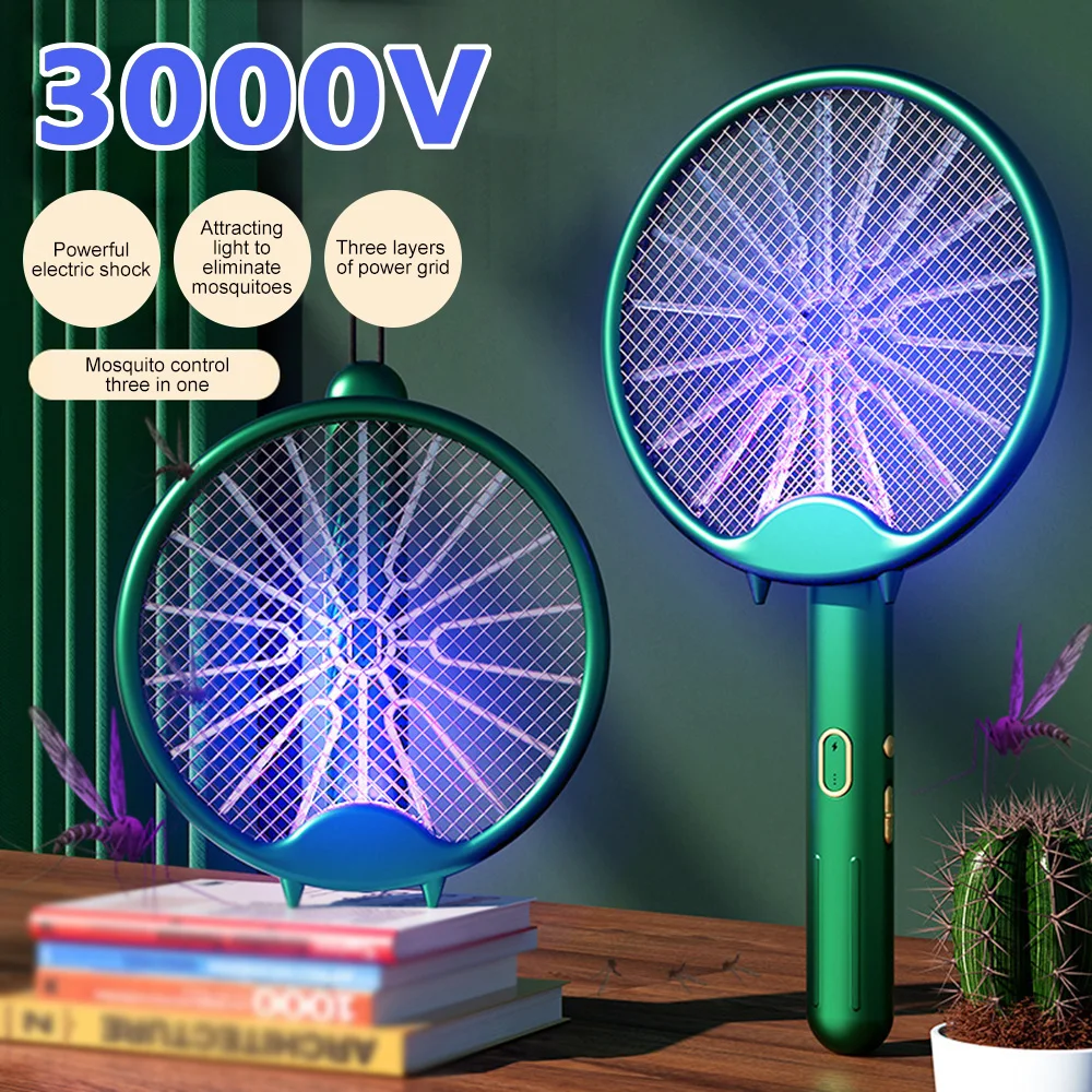 3000V Electric Mosquito Killer Fly Swatter Trap USB Rechargeable Mosquito Insect Lamp Mosquito Reppeller Bug Zapper Racket