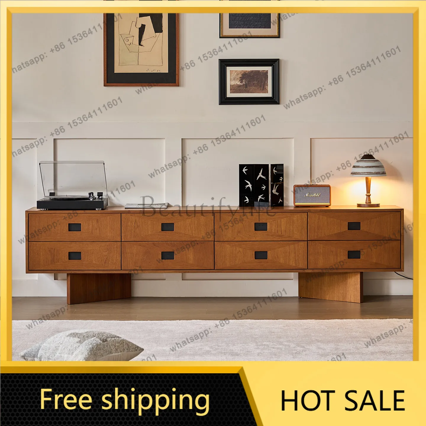 PG solid wood TV cabinet medium ancient style simple retro living room home high floor cabinet