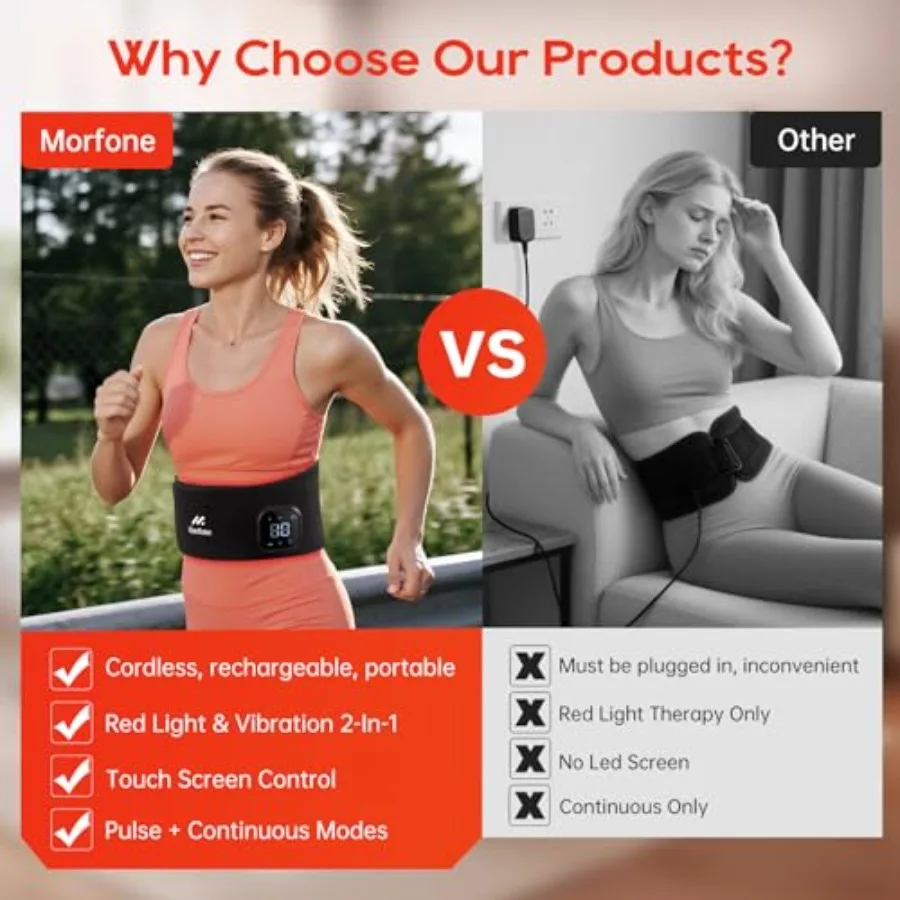 حزام العلاج بالضوء الأحمر اللاسلكي مع تسخين بالأشعة تحت الحمراء والاهتزاز لتخفيف آلام العضلات المستهدف: لف الخصر القابل لإعادة الشحن