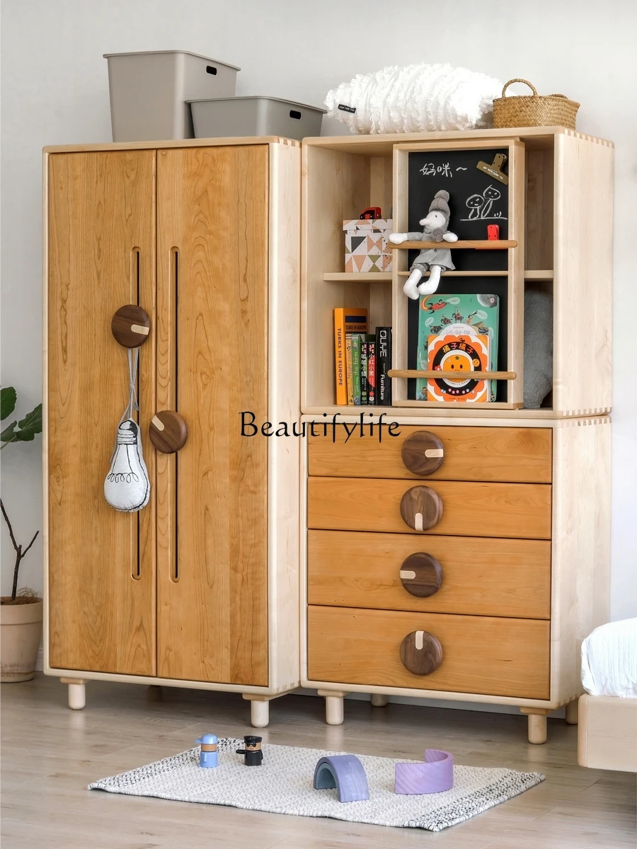 Simple Retro Maple Wardrobe Boys and Girls Bedroom Combination Wardrobe Storage Drawer Storage Cabinet