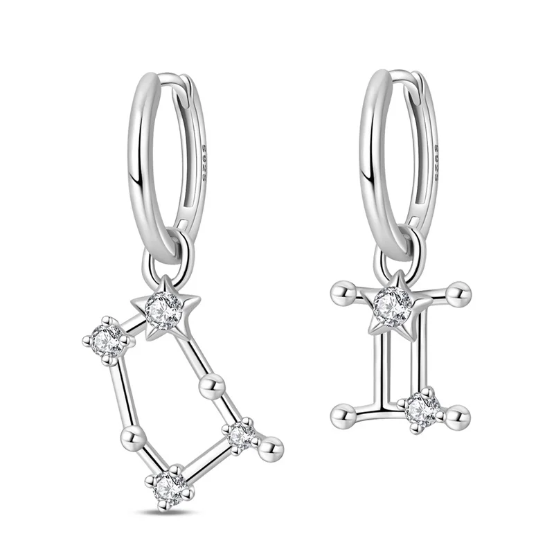 رائجة البيع 925 فضة 12 كوكبة الجوزاء أقراط النساء الزركون الأذن ترصيع تألق تمهيد هوب القرط مجوهرات هدية