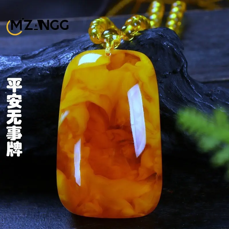 Chicken Fat Yellow Old Wax Fashion Rectangle Without Incident Brand Water Drop Pendant Lucky Amulet Long Necklace Sweater Chain