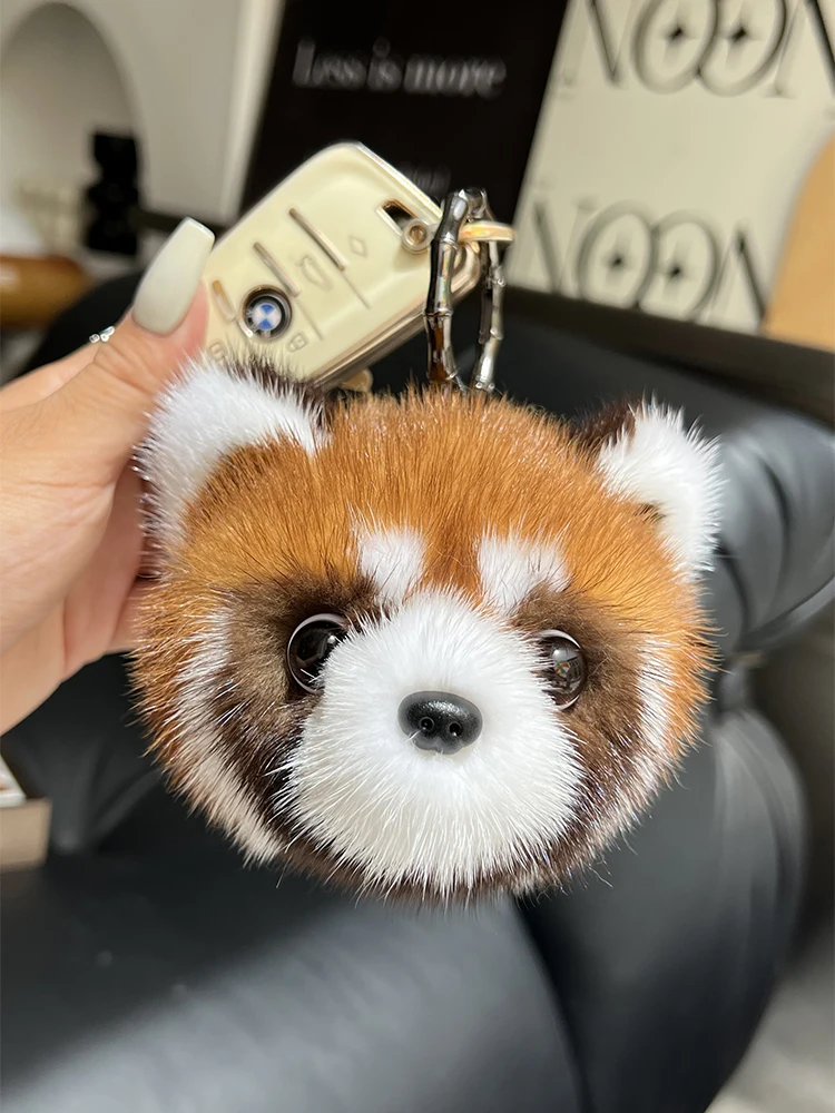 New Real Rabbit Fur Cute Raccoon Doll Keychain Pendant Toys Keyring Handbag Charm Ornament Pompom Plush Jewelry Gifts