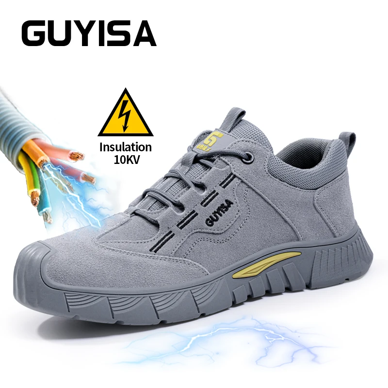 guyisa sapatos de seguranca antiescaldantes para homens soldador cinza dedo do pe de aco isolamento tamanho 10kv 3745 protecao de seguranca 01