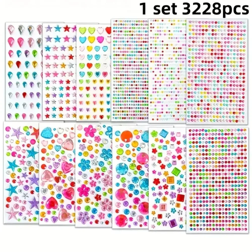12 Sheets with Adhesive Backing Bedazzling Sticker Acrylic Random Color Face Eye Jewels Sticker Y2K DIY Crystal Gem Sticker