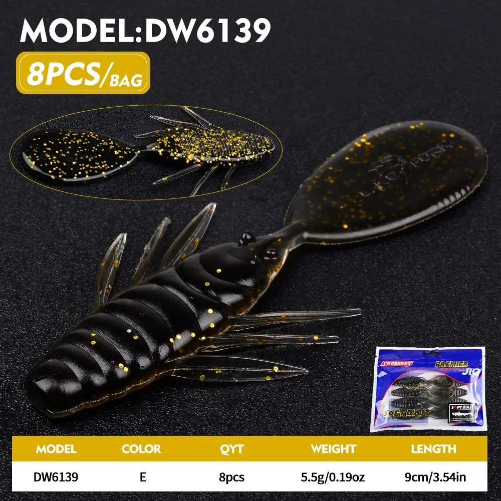 16pcs 16Pcs Set Soft Fishing Lures 8Pcs Per Bag Body Tentacle Flat Tail Artificial Swim Baits 9CM Length Swing Swim Action