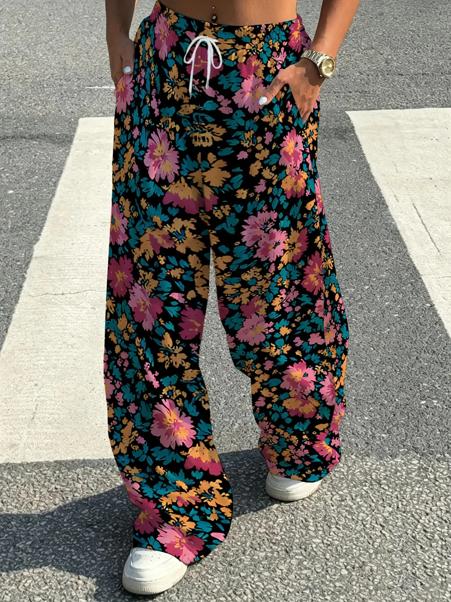American Retro Floral Multi Scene Dressing for Women, Children, Cycling, Fitness, Family, Outdoor Wear, Casual Pants