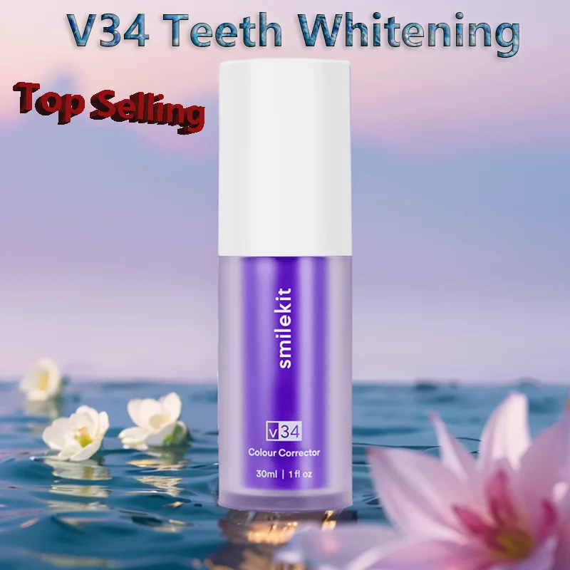 

V34 SMILEKIT Purple Whitening Toothpaste Remove Stains Reduce Yellowing Care For Teeth Gums Fresh Breath Brightening Teeth 30ml