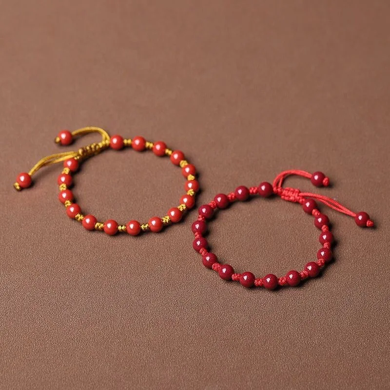 Customized Natural Red Cinnabar 6mm Beads Bracelet Jade Round Hand Weaving Jewellery Fashion Man Woman Luck Amulet New