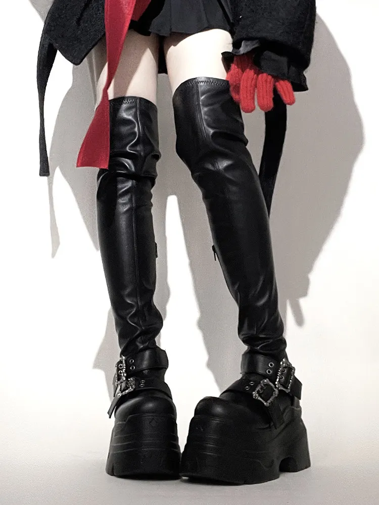 

Transfer Student's Reverse Rebirth Fashion Elastic Boots Subculture Long Knee High Boots Thick Soled Socks Boots High Boots