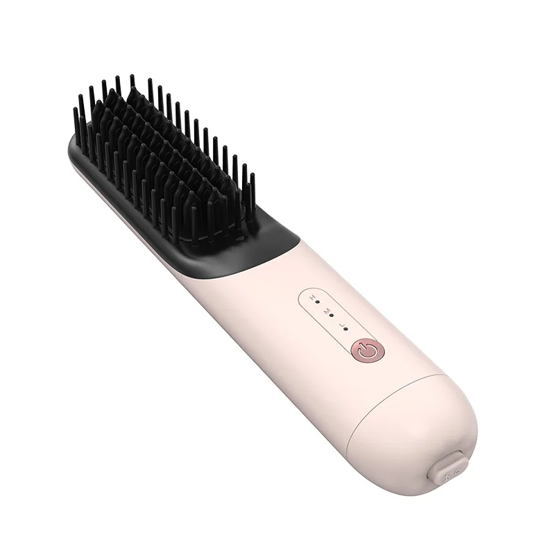 Portable 4000mah Mini Ionic Hair Brush 30 Million Negative Ionic 2-in-1 Straight Curled Hair Household Hotel Use Battery Powered