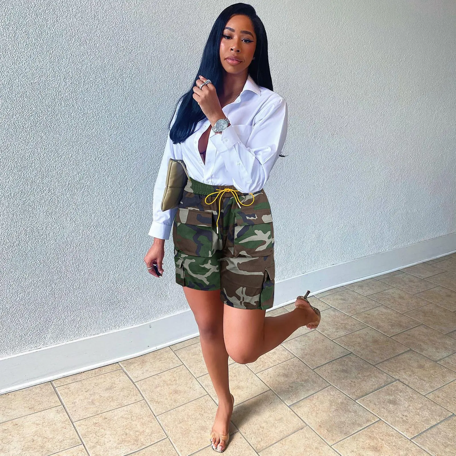 Women Camo Shorts Cargo Sexy Pant High Waist 2023 Summer Fashion Clothes Y2K Streetwear Pocket Camouflage Short Pants Trousers