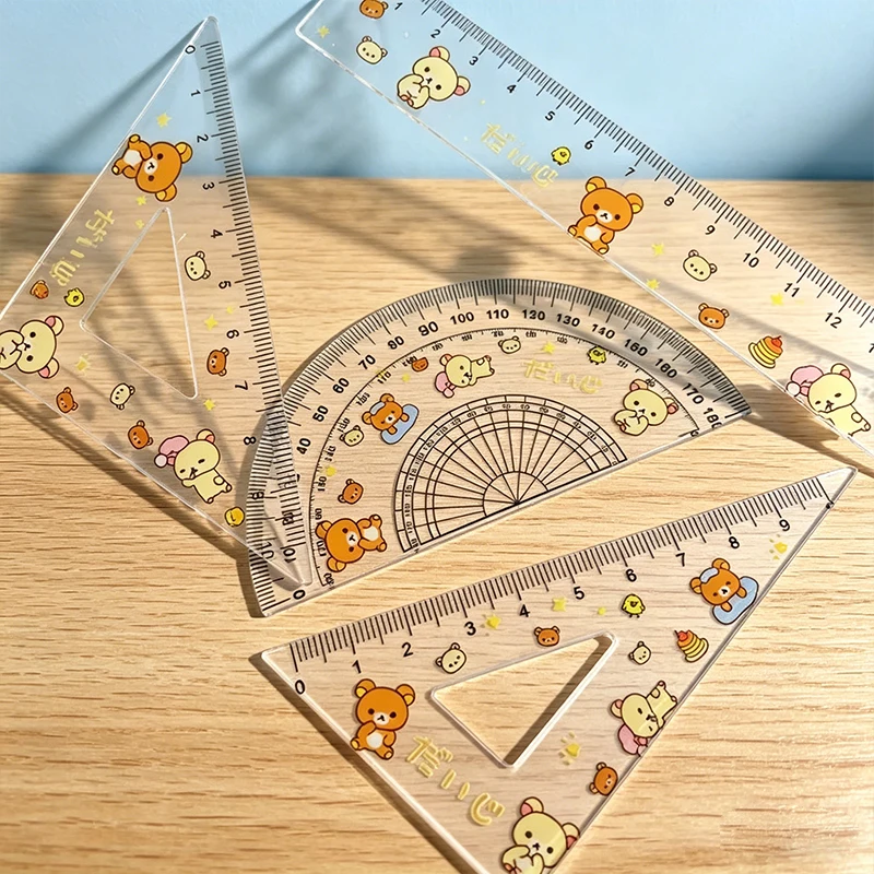 

Rilakkuma Stationery Set Triangle Ruler Protractor 4pcs Suit Anime Cartoon Mathematical Tools Students Back To School Supplies