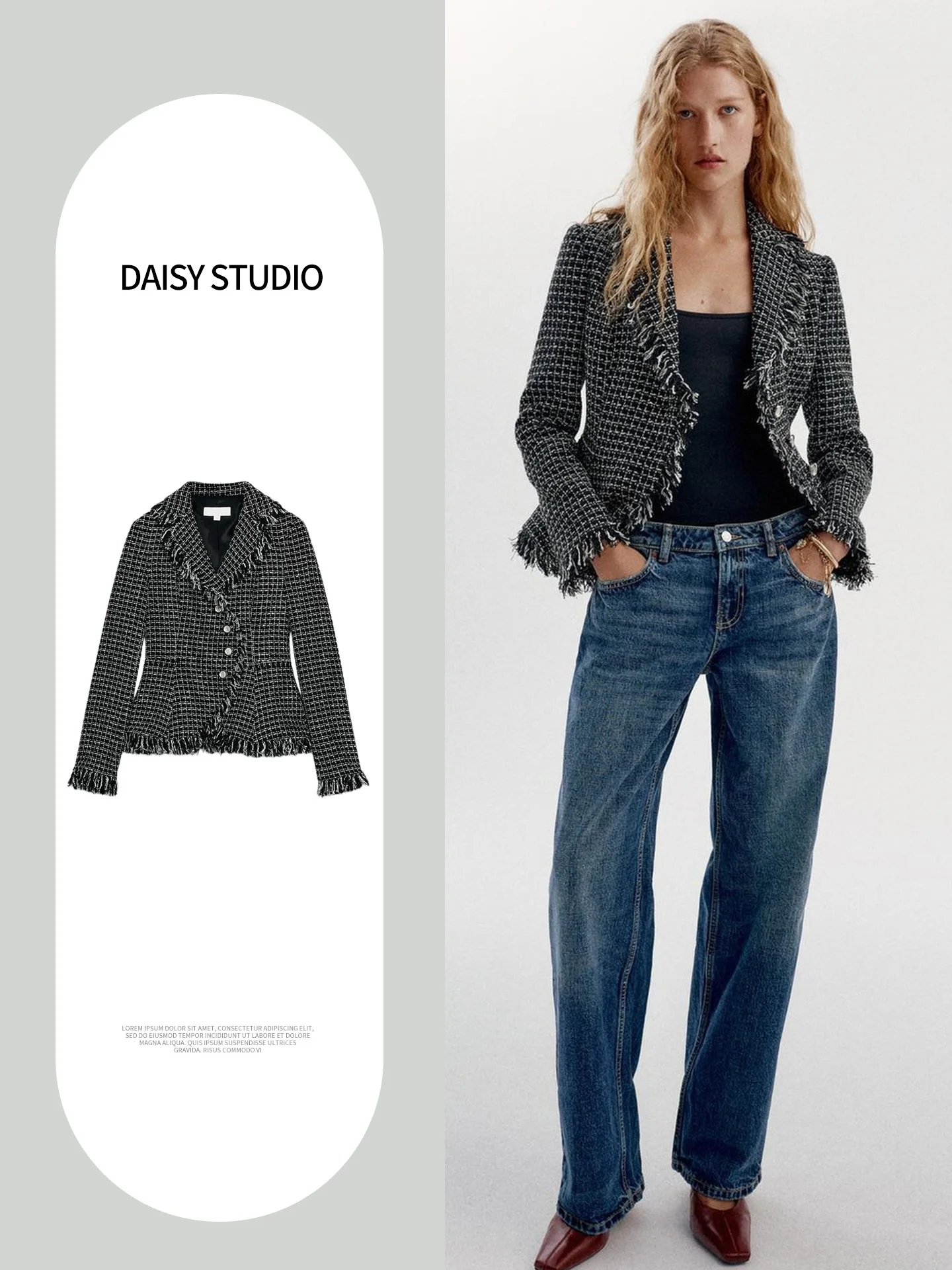 Fall New Women's Long Sleeve Notch Collar Distressed Texture Frayed Slim Fit Suit Jacket Short Style French Style Polyester F...